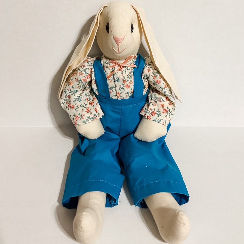 HANDMADE 19” Bunny Rabbit Stuffed Doll With Overalls
